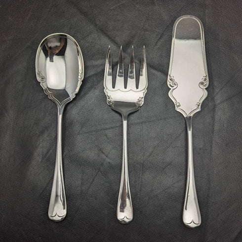 Around 1920 English antique silver plate serving cutlery 3-piece set in case